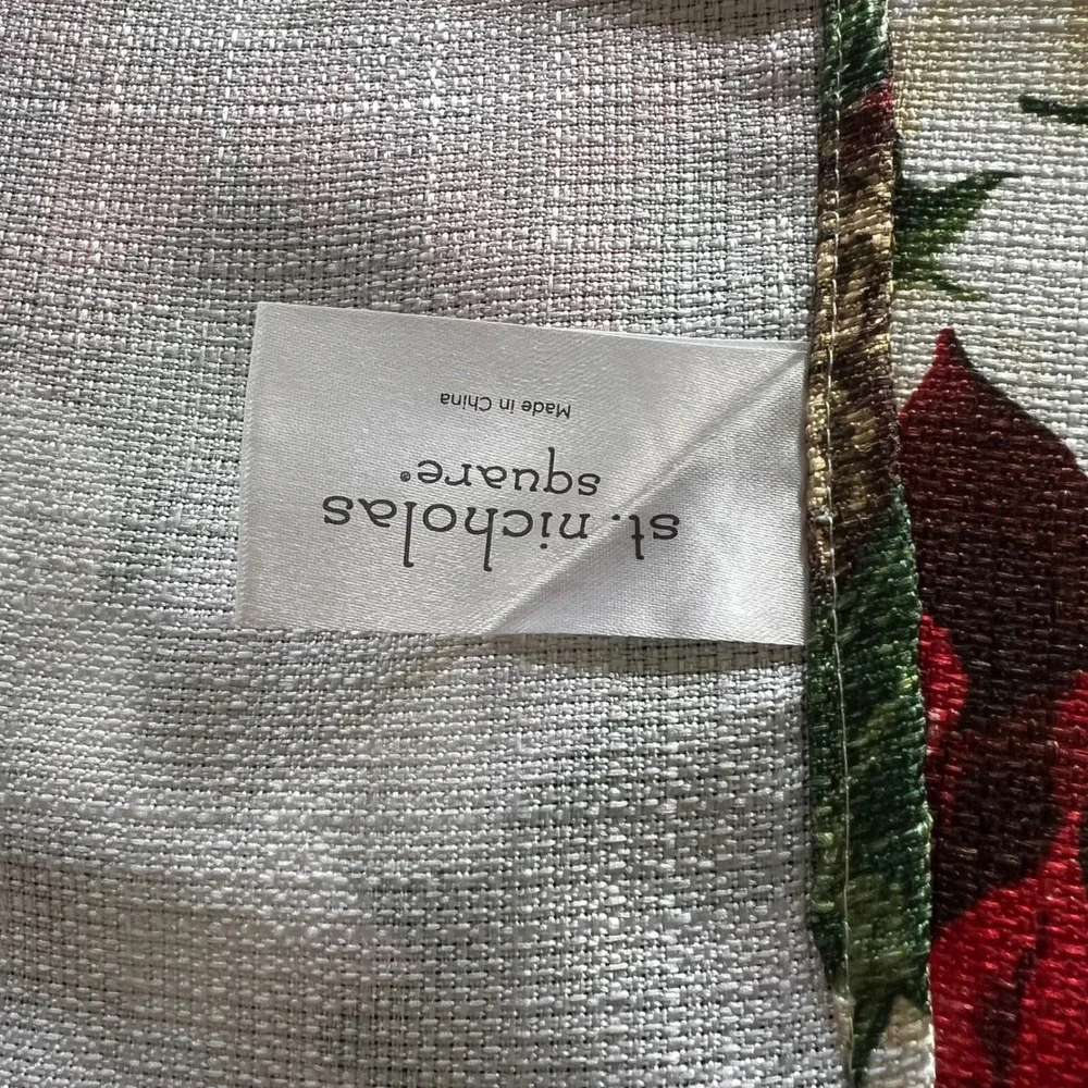 St. Nicholas‎ Square Christmas Table Cloth Poinsettia Holly Pinecone 13x40 Red